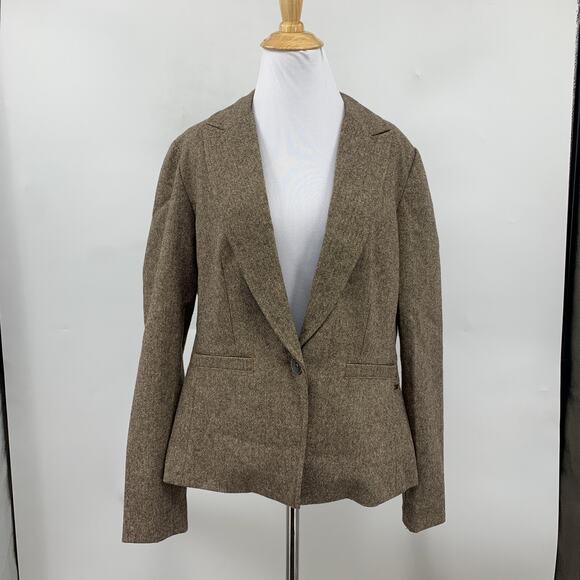 Levis Blazer Womens L Large Brown One Button Wool Blend Polka Dot Lined Jacket - Picture 2 of 13